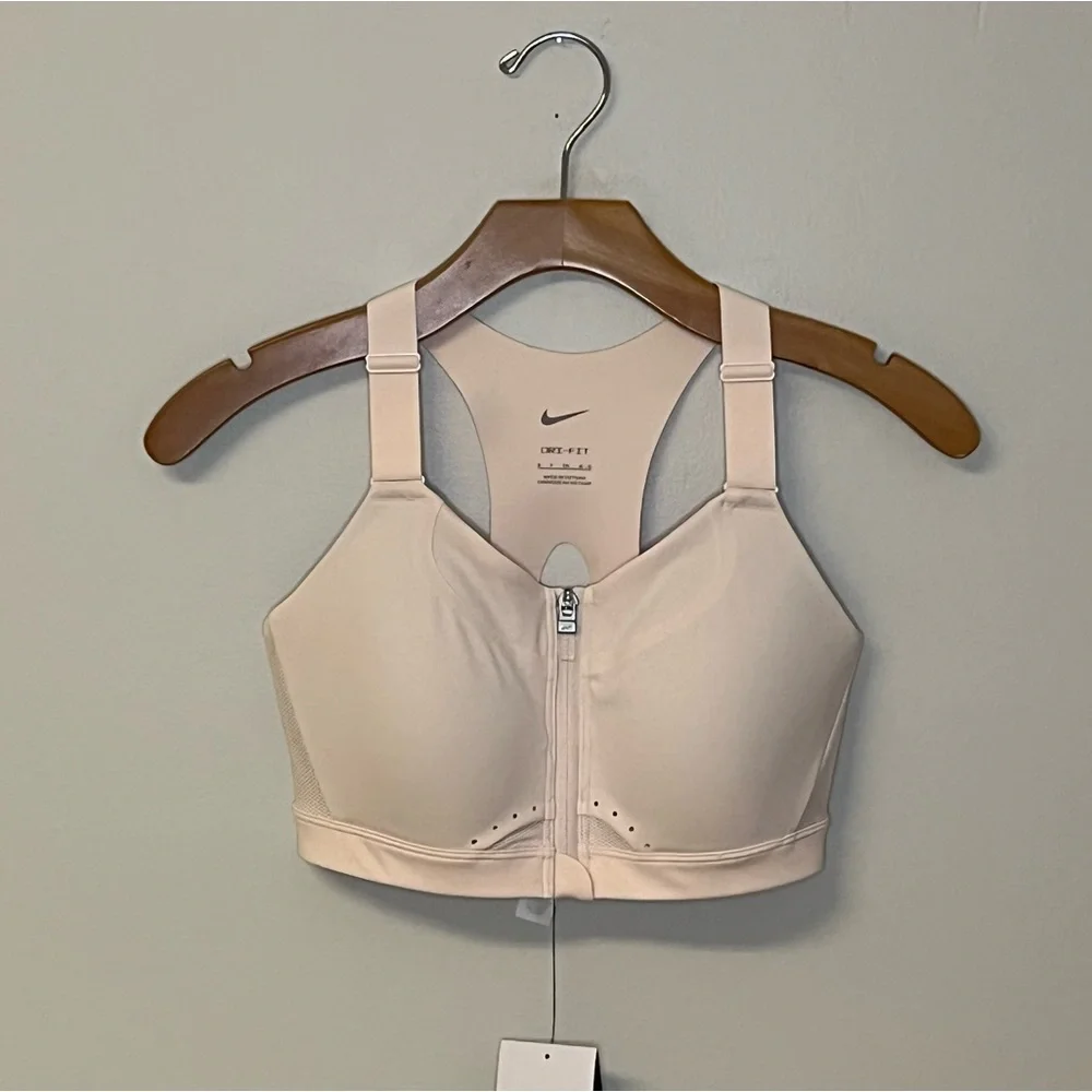 NEW Nike Alpha Women's High-Support Padded Zip Front Racerback Pink Sports bra
